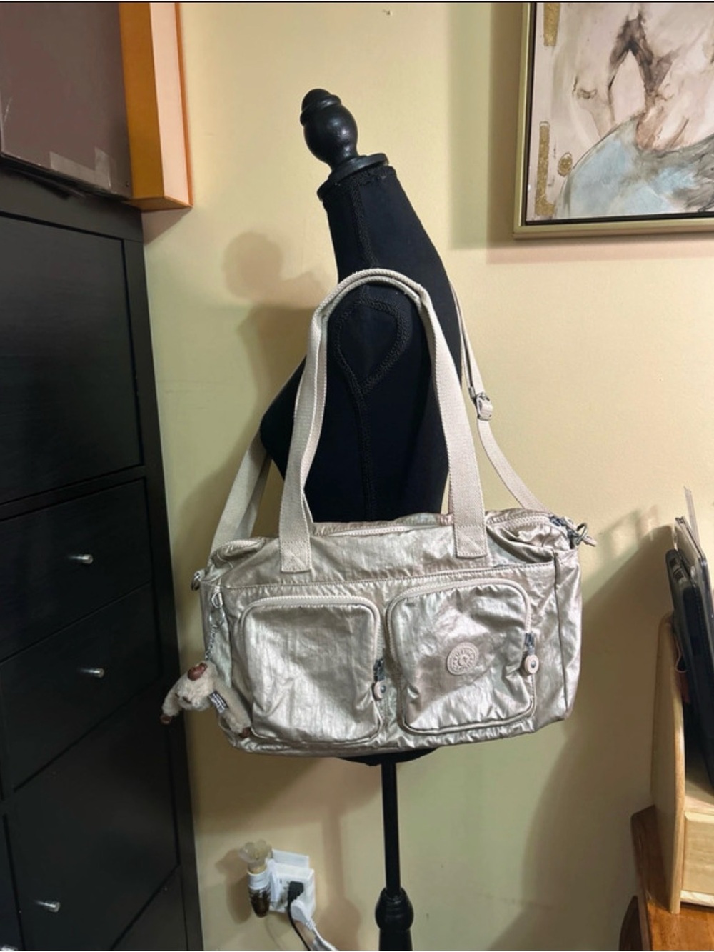 Kipling Cyrene Crossbody/Satchel Bag in a sparkly metallic finish EUC